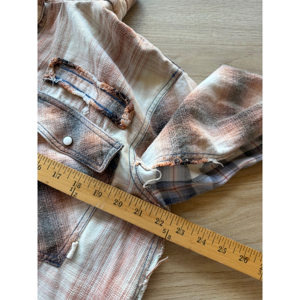 We The Free Large Patchwork Plaid Hooded Flannel Shirt Jacket Shacket Oversized - Picture 5 of 9